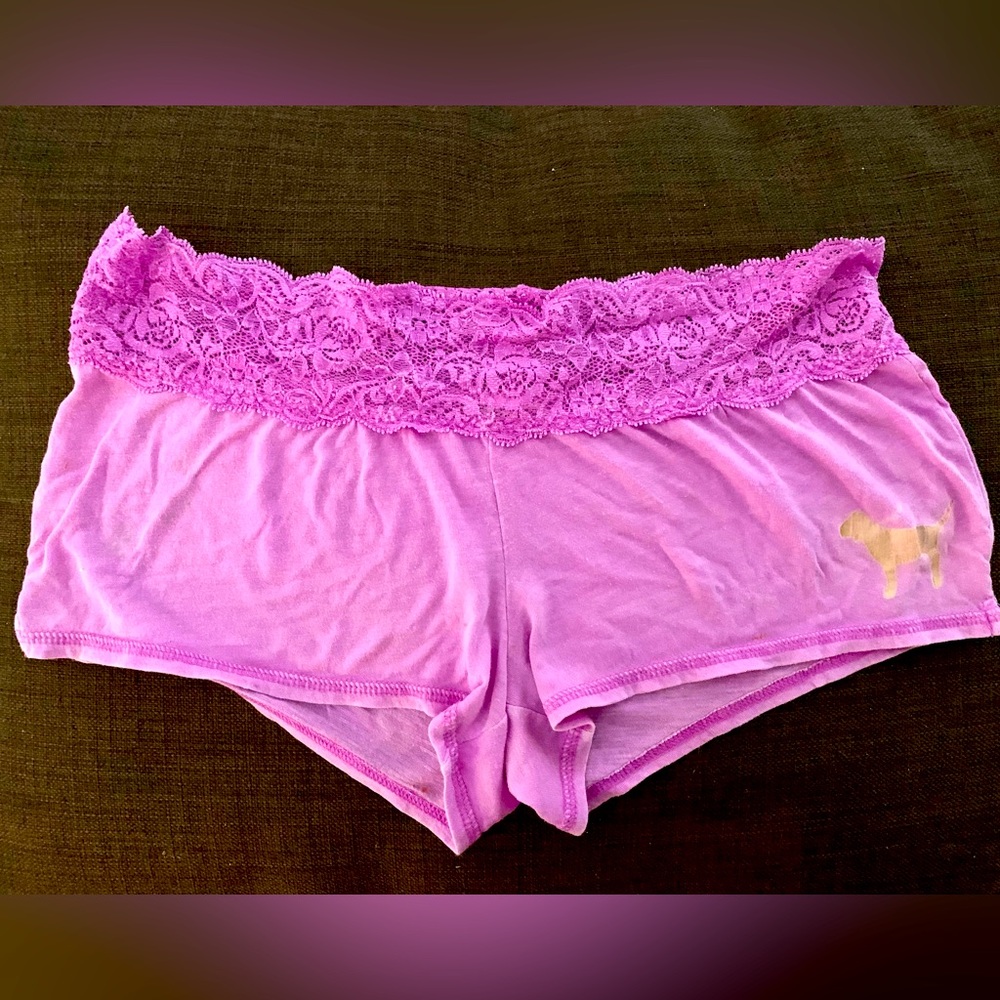 Not for sale. ISO. Victoria’s Secret PINK shorts. Lace top, dog logo. XS or S